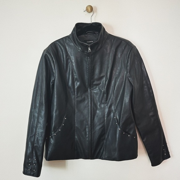 Vintage Studded Faux Leather Colebrook Classics Cropped Moto Bomber Jacket XL - Picture 1 of 9